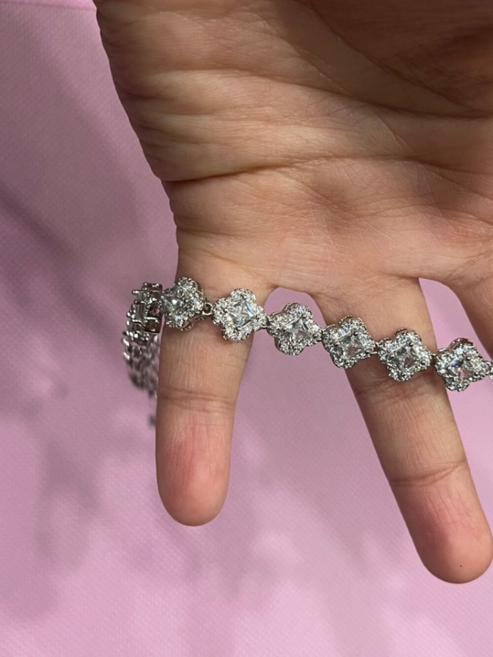 Silver Clear Clover Crystal Tennis Bracelet Stainless Steel LFB-0010